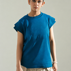 T-shirt tricoté à manches courtes pour femme, couleur unie, col rond, décontracté, printemps-été, coupe régulière, bleu - Product Image 1