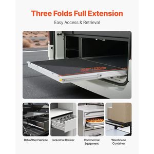 Guide per cassetti per impieghi gravosi da 20 pollici, 1 paio, con blocco, capacità di carico 250 libbre, estensione completa a 3 sezioni, montaggio laterale, cuscinetti a sfera - Product Image 5