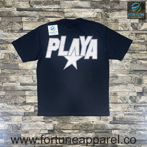 Camiseta de Manga Corta con Cuello Redondo para Hombre Fortune Apparel, Negra, Corte Regular, Informal, Transpirable, 220g, Algodón, Logotipo en la Espalda - Product Image 1