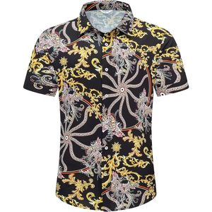 Camisa Hawaiana Personalizada de Lujo para Hombre, Estilo Barroco, Manga Corta, Casual, con Botones, Diseño Negro y Dorado, Estilo Buchona - Product Image 1
