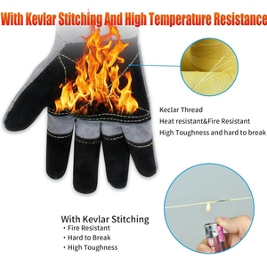 Gants de soudage longs en cuir de vachette pleine fleur, résistants à la chaleur et aux étincelles, pour la lutte contre les incendies et le barbecue, vente en gros - Product Image 4