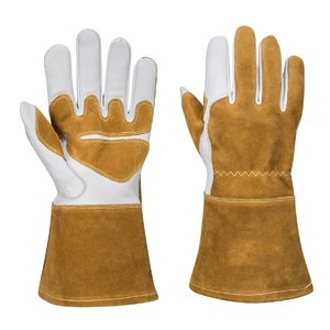 Gants de soudage TIG personnalisés avec un design de pouce droit, couleur marron et blanc, doublure en coton pour la protection lors du soudage à l'arc. - Product Image 1