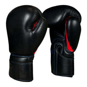 Gants de boxe en cuir personnalisés à doigts entiers avec fermeture au poignet, noirs avec accents rouges, équipement d'entraînement pour adultes, vente chaude, OEM ODM personnalisé - Product Image 1