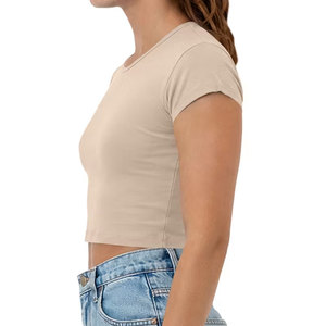 Camiseta Corta de Mujer, Manga Corta, Cuello Redondo, Corte Holgado, 100% Algodón Jersey, Color Sólido, Informal, Sin Costuras, Primavera Verano - Product Image 4