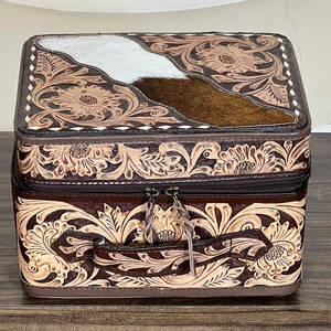 Nouvelle boîte de rangement pour bijoux en cuir artisanal de style western, boîte de rangement de luxe en cuir de vachette avec fermeture à glissière, étui de voyage pour maquillage - Product Image 4