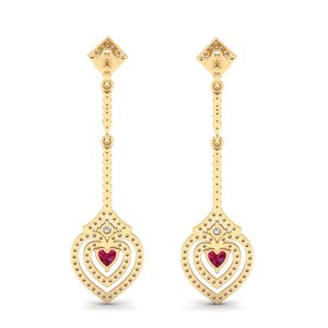 REYES Personalized 14K Solid Gold IGI Certified Diamond Drop Earrings Heart Shape 0.46 Carat Ruby Gemstone Earrings For Women - Product Image 4