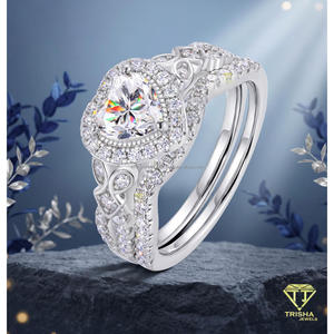 Elegant Heart Cut Moissanite Engagement <b>Ring</b> Gold Finish Romantic Bridal Jewelry <b>Set</b> With Matching Band <b>For</b> <b>Women</b> <b>Wedding</b> Gift - Product Image 2