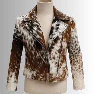 Chaqueta de Moto con Estampado Animal de Piel Sintética, Cuello Vuelto, Manga Larga, Cierre de Cremallera, Corta, para Invierno, Ropa Exterior para Mujer - Product Image 1