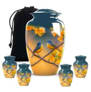 Urna Funeraria de Aluminio Blue Bird, Recipiente Conmemorativo Personalizable con Diseño Floral para Cenizas, Urna Crematoria para Adultos, Exhibición en el Hogar - Product Image 5
