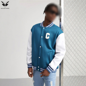 Chaqueta de Béisbol Universitaria con Bolsillos, Diseño Moderno con Estampado en Contraste Azul y Blanco, Letras y Frases en Inglés, Estilo Urbano - Product Image 4