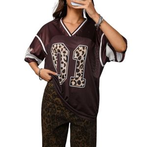 Leopard Print Detail American Football Jersey Brown Mesh Fabric Breathable Fashion Streetwear Oversized Hip Hop Sports Top - Product Image 3