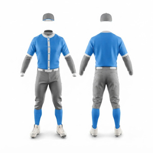 Uniforme de baseball personnalisé pour homme, bleu gris, manches longues, pantalon, jersey respirant, séchage rapide, antibactérien, polyester, toutes saisons, adulte - Product Image 1