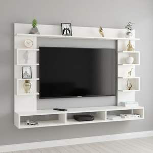 Soporte de Pared para TV de Madera Sintética/Soporte para Decodificador con Estantes de Exhibición/Soporte Moderno para TV/Gabinete/Vitrina (Blanco) - Product Image 3