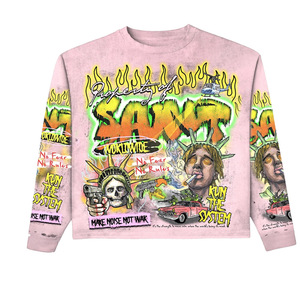 Camiseta de Manga Larga con Cuello Redondo para Hombre, Estilo Urbano, Estampado Oversize, Jersey de Algodón, Cuello Redondo - Product Image 1