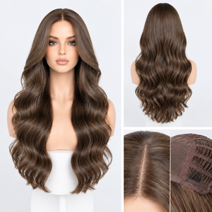 Brown Body Wave Lace <b>Front</b> <b>Wig</b> Glueless Transparent Hairline Heat Resistant Synthetic Hairpiece for Daily Wear - Product Image 2