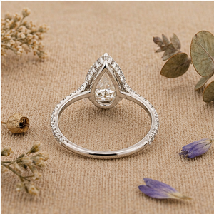 Bague de fiançailles en forme de poire avec zircon et perle d'eau douce, bande pavée plaquée argent 925, bijoux de mariée vintage de luxe pour femmes IGI/ - Product Image 4