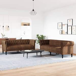 Juego de Sofás de Madera Maciza con Espuma, 100% Poliéster con Contrachapado, Color Marrón, para Sala de Estar - Product Image 3