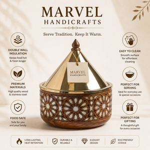 Marvel Handicrafts Premium Insulated Wooden Casserole with Stainless Steel Lid Double Wall Hot Pot Food <b>Warmer</b> Serving Container - Product Image 5