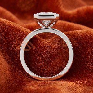 925 Sterling <b>Silver</b> Radiant Cut Bezel Set Engagement <b>Ring</b> with Wide Band | Modern Minimalist <b>Solitaire</b> <b>Ring</b> for Women - Product Image 3
