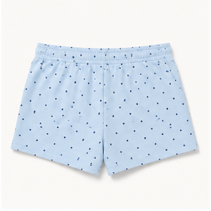 Shorts de détente pour femmes, coupe droite décontractée, à pois bleu poudré, avec cordon de serrage, en coton-spandex interlock, WPSHORT-0006 - Product Image 2