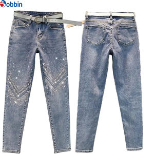 กางเกงยีนส์ผ้ายืดทรงสกินนี่ประดับเพชรพลอยเอวสูงสำหรับผู้หญิง ระบายอากาศได้ดี รุ่นใหม่ สวมใส่สบาย - Product Image 3