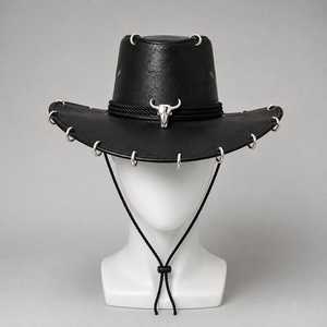 Chapeau de cowboy unisexe en cuir avec bande en corde, taille réglable 56-58 cm, chapeau décontracté pour l'extérieur, toutes saisons, pour adultes - Product Image 1