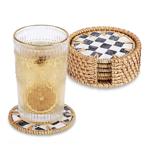 Natural Material Mother Pearl Coaster with Rattan Border Eco-Friendly Dinnerware Table <b>Placemats</b> <b>Set</b> Affordable Budget - Product Image 5