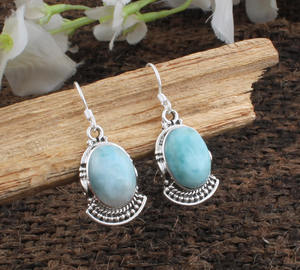 Boucles d'oreilles authentiques en larimar naturel, argent sterling 925, pierres précieuses bleu océan, boucles d'oreilles pendantes, fabricant de bijoux en gros - Product Image 2