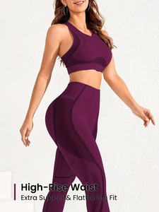 Womens Seamless Activewear 2 Pcs Set Breathable <b>Crop</b> <b>Top</b> and Curved <b>Mesh</b> Panel Ruched Rear Fitness Leggings Sportswear Suit - Product Image 3