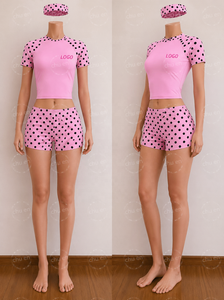 Ensemble décontracté d'été 2 pièces pour <span class=keywords><strong>femme</strong></span> avec bandeau imprimé à pois et logo personnalisé, style <span class=keywords><strong>streetwear</strong></span> tendance, avec ensembles de hauts personnalisables - Product Image 3