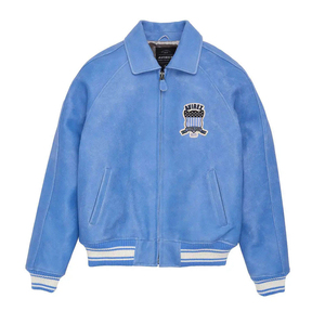 Blouson en cuir bleu Avirex zippé, style aviateur, vêtement d'hiver, 100% cuir véritable, veste homme tendance et OEM faible MOQ - Product Image 1