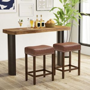 Set of 2 24-Inch Bar <b>Stools</b> Upholstered in PU <b>Leather</b> Comfortable & Stylish - Product Image 6