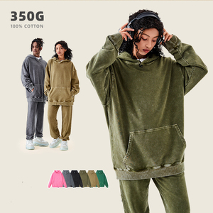 เสื้อสเวตเชิ้ตโอเวอร์ไซส์ผ้าฝ้ายเฟรนช์เทอร์รี่คุณภาพสูง ล้างสีแบบแอซิดวอช แบบหนาเรียบง่าย สไตล์สตรีทแวร์ คอกลม สำหรับผู้ชาย - Product Image 3
