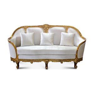 Sofá de Salón Clásico Europeo de Lujo de Tres Plazas, Estructura de Madera de Teca Sólida, Tapicería de Tela, Sofá de Madera Tallada a Mano - Product Image 1