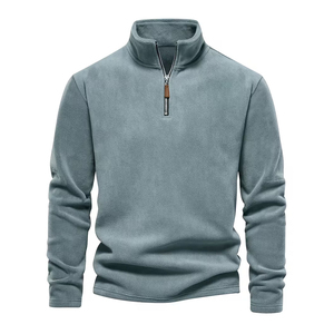 Sudadera Casual de Algodón 100% para Hombre, Azul Claro, con Cierre de Cremallera, Cuello Alto, Corte Holgado, para Primavera - Product Image 2