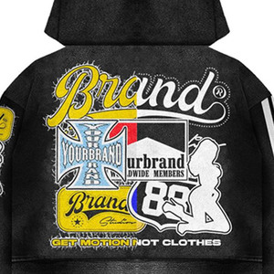 เสื้อฮู้ดดี้ผู้ชายแบรนด์ Brand Studio สีดำ ซิปหน้า ผ้าฝ้าย 100% ระบายอากาศได้ดี มีกระเป๋า ทรงปกติ สไตล์สตรีทแวร์ ลายกราฟฟิตี พิมพ์ลายกราฟิก - Product Image 5
