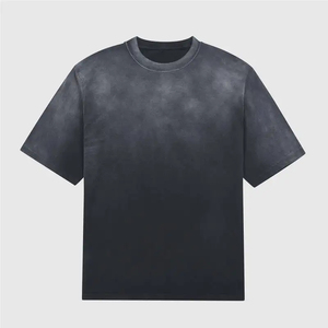 T-shirt en coton tie-dye surdimensionné pour homme, manches courtes, col rond, coupe décontractée, jersey uni, dégradé noir-gris - Product Image 1