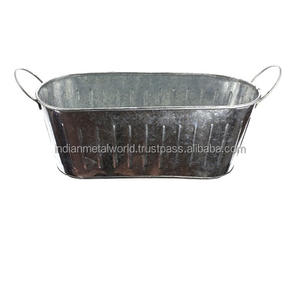 Attractive <b>Galvanized</b> Metal Planters Rustic Iron Garden Planter With Handles Metal Big <b>Tubs</b> for Garden Supplies - Product Image 2