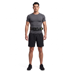 Cinturón de levantamiento de pesas de cuero con hebilla y soporte lumbar doble cónico, capacidad de carga de 15 lb, gráfico de arte lineal neón, ajuste universal - Product Image 1