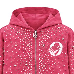 Rose <b>Pink</b> Pearl Zip Up <b>Hoodie</b> Luxury Crystal Studded Streetwear Jacket Long Sleeve Hooded Sweatshirt Casual Fashion Outerwe - Product Image 3