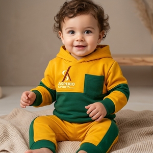 Ensemble de survêtement 2 pièces pour garçons, grande taille, en molleton jaune, comprenant un sweat à capuche et un pantalon de jogging, effet délavé - Product Image 1