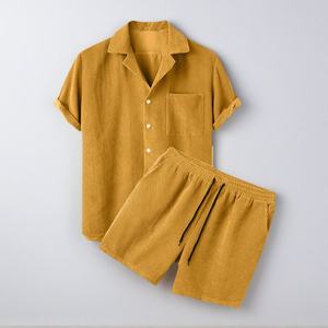 Conjunto de Ropa Informal Transpirable para Hombre, Camisa con Botones y Pantalones Cortos a Juego, Traje Ligero de Dos Piezas - Product Image 2