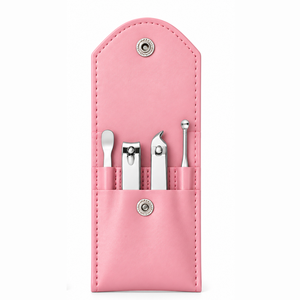 Kit de manucure en cuir rose 5 en 1, ensemble de manucure portable en acier inoxydable avec coupe-ongles et outils, style classique - Product Image 6