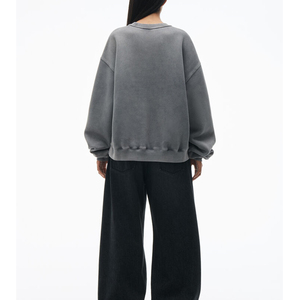 Sweat-shirt oversize pour femme, col rond, épaules tombantes, 100% coton tricoté, couleur unie, respirant, pour l'automne - Product Image 2