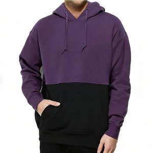 <b>Mens</b> Winter Solid Jersey Lined 100 Percent Cotton Hooded Sweatshirt Loose Fit Anti Wrinkle 280G Color Block <b>Pullover</b> - Product Image 1