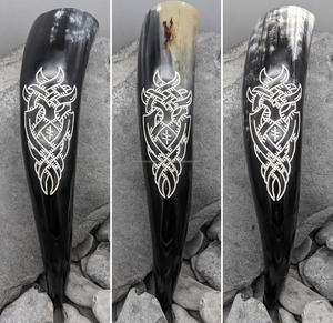 Jarra de Cuerno Vikinga Genuina para Beber, Estilo Hada de Lujo con Tallado, Apta para Alimentos, Técnica de Pulido India, Artesanía Natural Personalizable - Product Image 1
