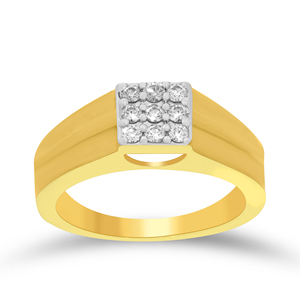 Bague robuste pour homme en diamant, luxe, or jaune 18 carats, avec grappe de diamants carrés pour femme, diamant rond brillant, sertissage invisible - Product Image 1