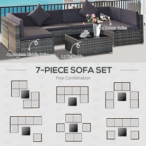 Set di mobili da giardino in vimini grigio da 7 pezzi con cuscini - Product Image 6