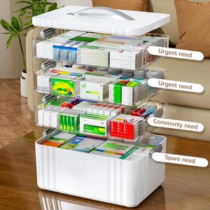 Organizador de Medicamentos Portátil de 4 Niveles con Asa de Plástico, Botiquín de Primeros Auxilios Vacío, Caja Médica Multiusos para Almacenamiento de Pastillas - Product Image 3