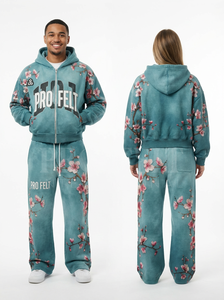 OEM ODM Personnalisé Hiver Imprimé Floral 100% Coton Streetwear Respirant Double Couche Sweat à Capuche Pantalon de Survêtement Ensembles de Survêtements - Product Image 3